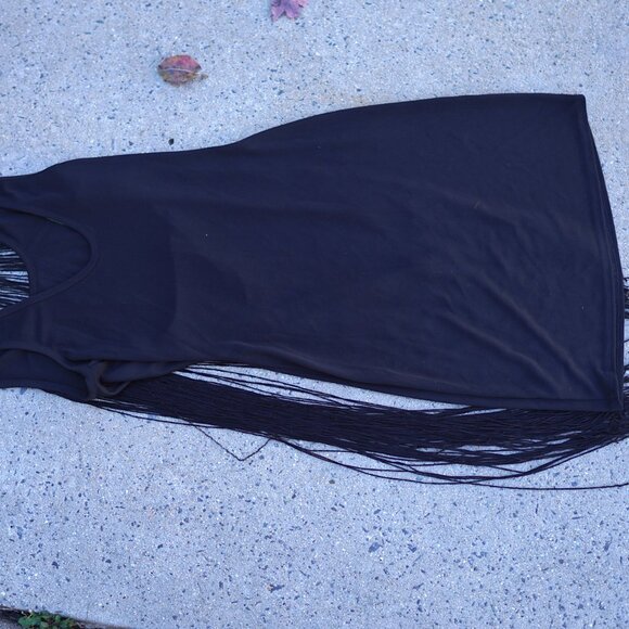 Sam Edelman Black Fringe Flapper Dress M Open Back Cocktail Party Gatsby - Picture 10 of 14